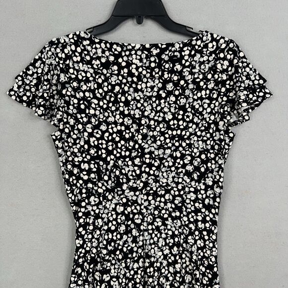 Ralph Lauren Dress Womens 8 Black White Floral Ruched Wrap Office Career LRL - Picture 9 of 15